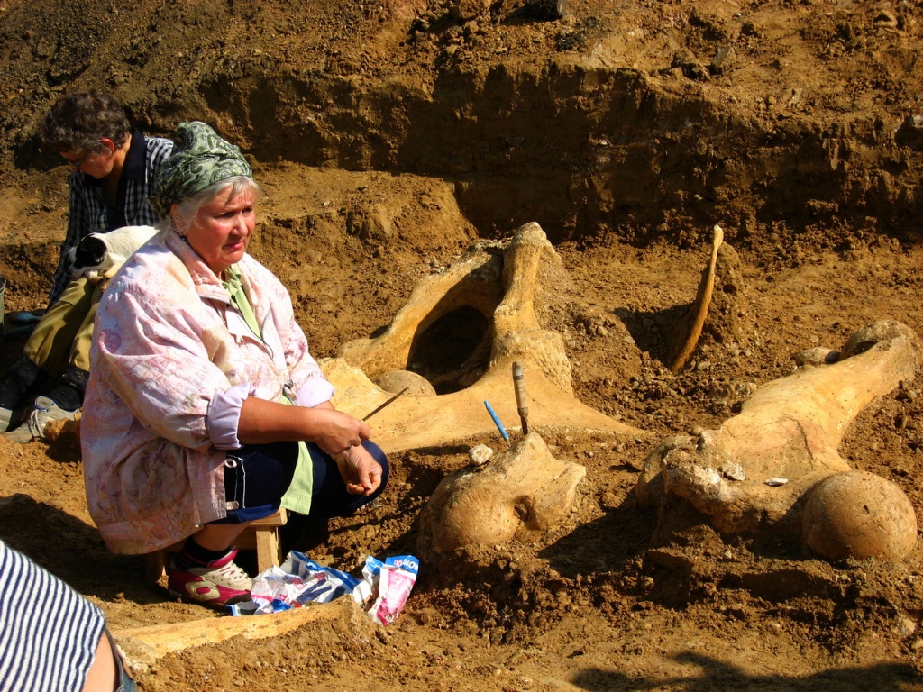 А.К. Швырёва во время раскопок южного слона из балки Твердова.jpg
